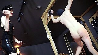 Femdom fetish mistresses fuck bdsm loser with strapon