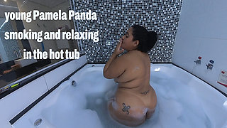 Young Pamela Panda Smoking and Relaxing in the Hot Tub
