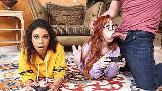 Gamer girl superfuck with two innocent gals