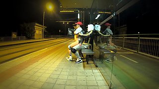 Really Risky Sex at a Bus Stop with a Young Stepsis That Ends with an Orgasm and a Cumshot