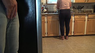 Stepmom Almost Caught Me but Finally I Cum Over Her Ass!