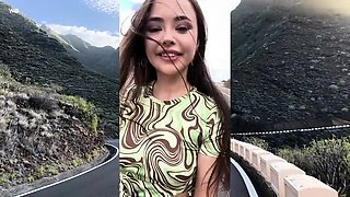 Exotic beauty flashing her perfect tight cunt outdoors