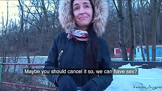Brunette babe agrees to fuck with a stranger in his car POV