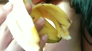 MILF Wife in Fetish Thong Masturbates with a Banana