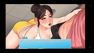 Big booty babe tackles house chores while playing hentai games