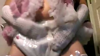 Creepy dude is laying in his bed with his swollen cock exposed