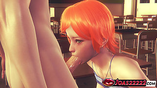 Gloryhole Blowjob - Big Tits & Ass Redhead Takes Massive Cumshot in 3D Hentai