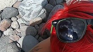 My Naked Short-haired Wife Sucks My Cock Outdoor on a Beach