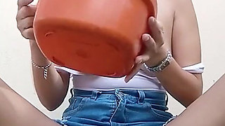 Young Girl Having Her Own Golden Shower.