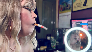 Smoke In The Mirror - Beautiful Blonde Cougar Tina Snua Smoking 1 cigarette With Lots Of Smoke -  Smoker