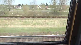 Blonde chick gets horny on the train and beggs her man to fuck her