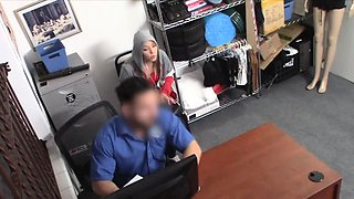 Teen blonde cutie on officers fat dick at his office