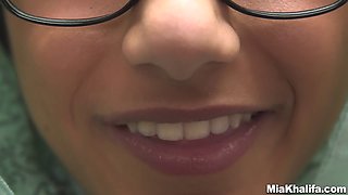 Mia Khalifa's Miakhalifa Body: A Sexy Solo Library with Big Fake Tits and Glasses