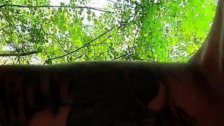 Tattooed couple caught fucking in the forest FFM