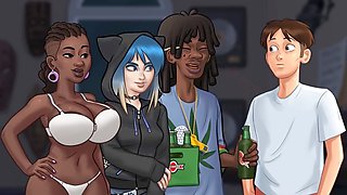 Summer saga music teacher strips down in part featuring big-boobed milf and student fun