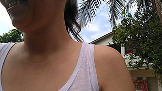 Wife without panties outdoor