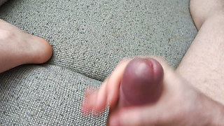 Masturbating my long thick cock with my massive hand