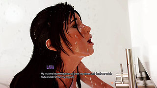 Lara extinguishes her heat by going to the bathroom Lara masturbation bathroom shower