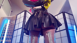 Pink haired Luvie Doll is shining up her big juicy latex ass with long opera latex gloves in fishnets and transparent boots
