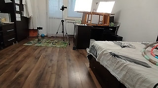 Sexy Wife Workout at Home Naked. Sexy Brunette Tries on Pantyhose