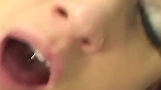 Hot and horny brunette with wet pussy masturbates in doctor's office then gets facial