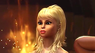 A sexy young blonde gets fucked hard by a fire demon in the dungeon