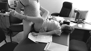 Boss secretly films petite secretary getting fucked on office table