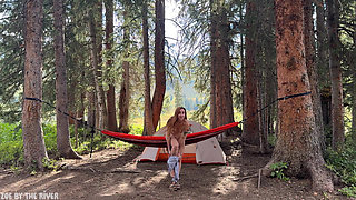 Kinky Solo Camping Babe Strips Naked And Plays With Her Pussy Around Hammock At Public Campground
