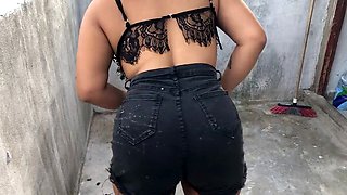 Outdoor tattoo sex on the balcony with an ebony beauty