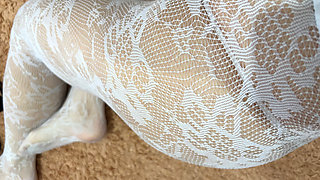 Rubbing my legs in stocking and thong and screwing around