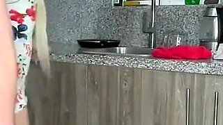 Hot and Sexy Girl Deepthroated and Fucked by Stepfather in the Kitchen Till Both Orgasms