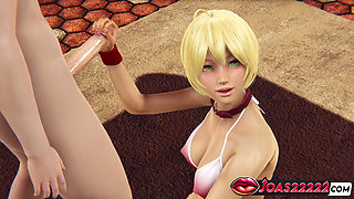 3D Hentai: Blonde Anime Girl Mito Ikumi - Handjob for Big Dick, Sloppy Blowjob with Sensational Moaning, and Deepthroat
