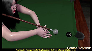 Slutty pussy plays with hard cock on the pool table