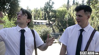 Big breast mom fucks two religious guys