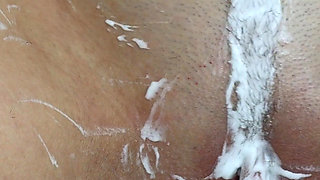 Shaving a Hairy Pussy with a Trimmer and a Razor with Shaving Foam! Runway! Close-up!