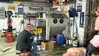 French Pegging - Garage of Humiliation: the Boss Orchestrates a Memorable Punishment with His Dominatrixes