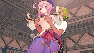 Genshin Impact Dori in a 3D hentai animation featuring fingering, handjob, and blowjob