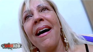 Hot mature blonde with big tits Barbara Blonde doing a hot striptease