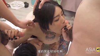 Dorm gangbang with Chinese student in fishnet pantyhose'
