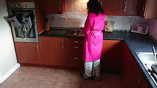 Hot Bhabhi Gives Blowjob to Her Dever in Kitchen