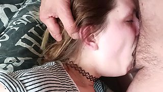 Real Amateur Homemade Bedside Blowjob: Cum on Face & Swallow