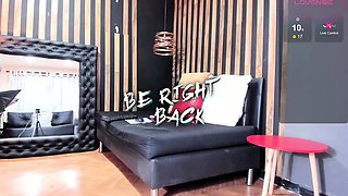 Sexy brunette wearing stockings masturbates webcam