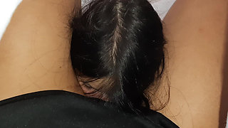 While my girlfriend is studying for her exam, our neighbor is playing with my pussy under the blanket