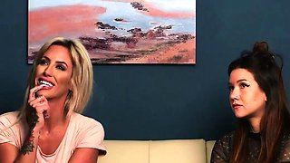 Cute voyeur babes watching guy jerking