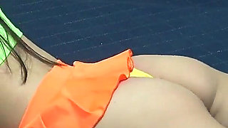 No Bra Nipple Stickers, Micro Mini Skirt, Thong Panties Wedgie Cameltoe, Japanese Girl Does Seduce Exercises in Apartment