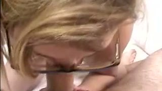 Nerdy light haired amateur GF cannot miss a chance to give a blowjob