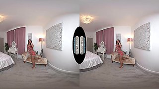 Louisa Lu Red Floral Dress With Tan Crotchless Glossy Legwear & Joi Treat - 8k Vr