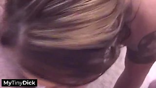 A Brunette Pleasures Herself And Handles His Small Cock