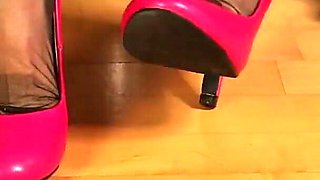 Real Nylon Foot Tease in Pink Heels