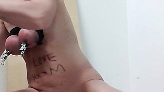 Slave Julie trains with weights on breasts